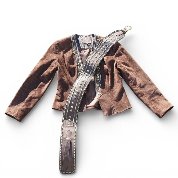 Double D Ranch Women’s S Suede Jacket Matching Studded Belt Western Chic - Picture 2 of 13